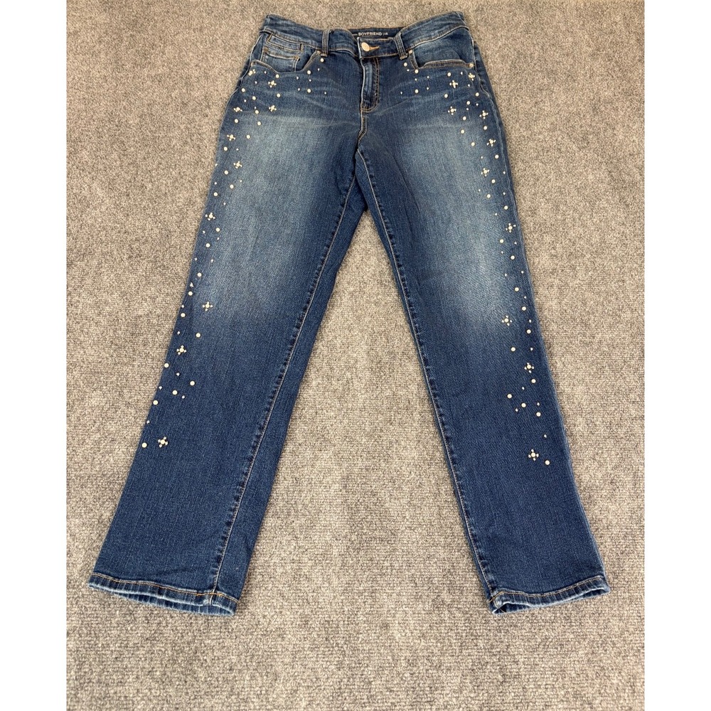 Platinum Chico's Blue Embellished Boyfriend  Jeans  Ankle Women'S StretchSize 1R